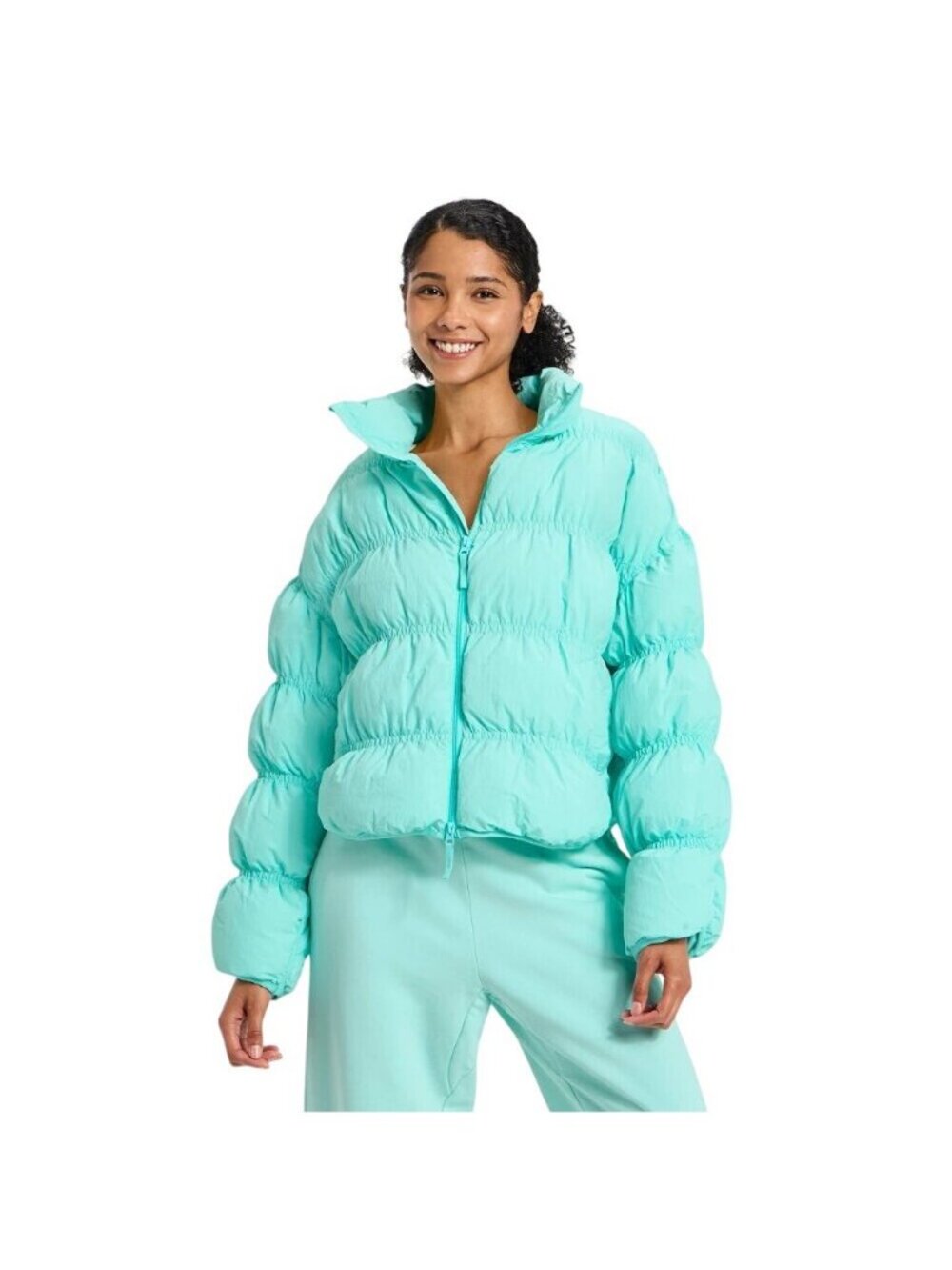 NWT Joylab Fit Mock Turtleneck Double Zipper Puffer Jacket Waterspout Blue L